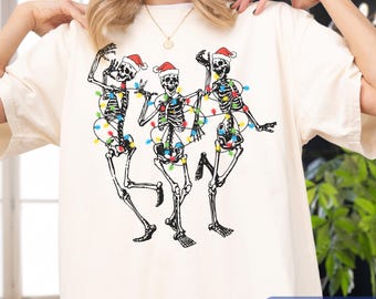 Funny Christmas Skeleton Comfort Colors Shirt: Spooky Holiday Lights Graphic Tee