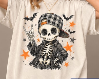 Comfort Colors® Ghost Skeleton Toddler Halloween Shirt, Pumpkin Halloween Shirt, Kids Shirt, Spooky Season Gift, Family Halloween T-shirt