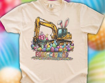 Vintage Eggs-Cavator Easter Excavator Shirt, Bunny Construction Truck Outfit