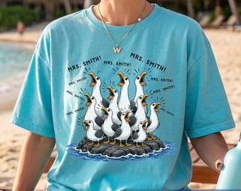 Comfort Colors Custom Teacher Shirt, Funny Seagull Back To School Tee, Personalized Name Educator Top, Elementary Teacher T-shirt