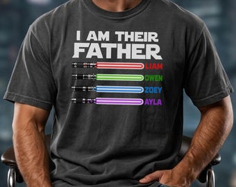 Custom Kids Names Dad Shirt, Personalized Father's Day Gift, Lightsaber Tee For Him, Gift From Kids, Funny Dad Tshirt