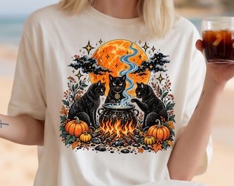 Witches Cat Coven Halloween Shirt, Mystical Black Cat T-shirt, Vintage Halloween Goth Gift, Spooky Pumpkin Tshirt, Jack o Lantern Tee