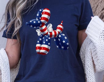 Patriotic Balloon Dog T-Shirt, 4th of July American Flag Tee