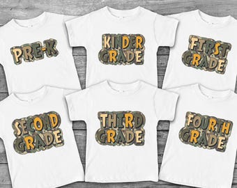 First Day of School Camouflage T-Shirt: Elementary Grades Pre-K to 5th