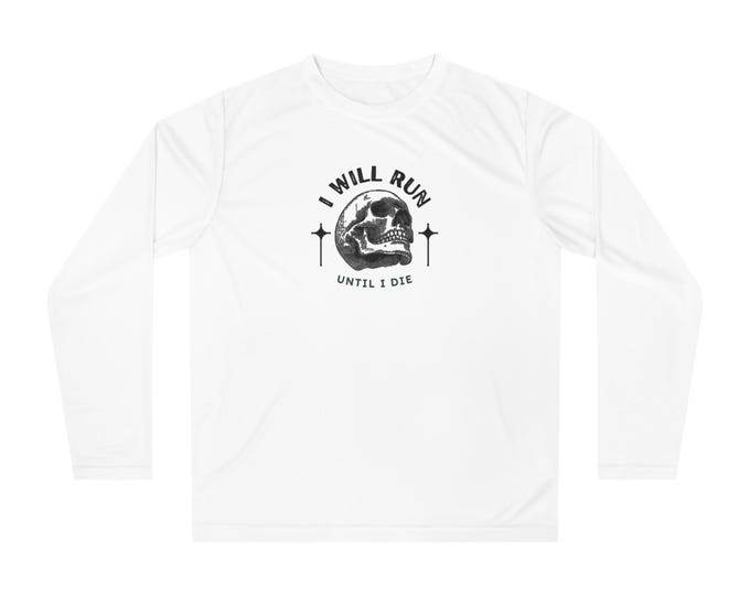Skull Running Performance Shirt, Workout Athletic Long Sleeve Tee, Exercise Fitness Activewear Top, Runner Gift, Marathon Training Apparel