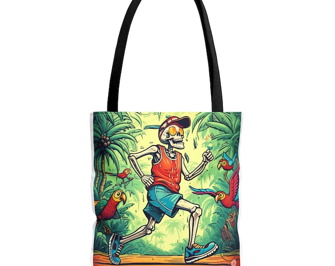 Skeleton Tropical Vibe Tote Bag, Beach Bag, Shopping Tote, Fun Gift for Party, Summer Accessory, Casual Style
