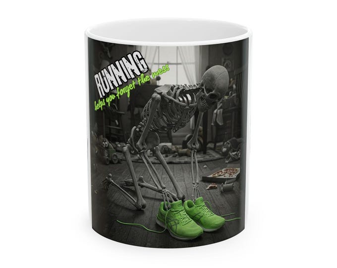 Funny Skeleton Running Mug - Motivational Coffee Cup for Runners, Workout Gift, Fitness Enthusiasts, For Moms