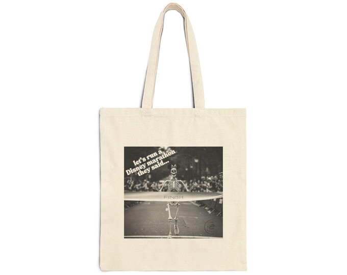 Motivational Cotton Canvas Tote Bag, Disney Marathon Inspired, Perfect for Running, Gym, Gifts, Eco-Friendly, Finishing Touch