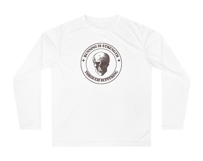 Strength Through Suffering Skull Performance Shirt, Running Long Sleeve Tee, Fitness Apparel, Workout Top, Athletic Activewear