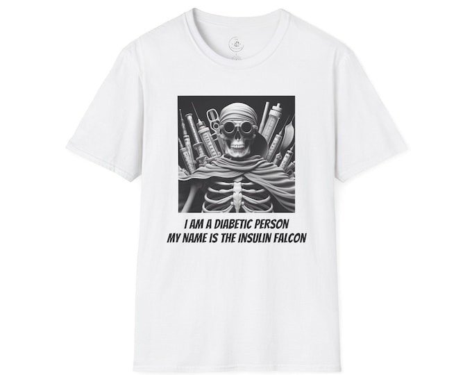 Diabetic Awareness T-Shirt, Humorous Insulin Falcon Tee, Skeleton Design, Gifts for Diabetics, Health Awareness, Unisex Wear