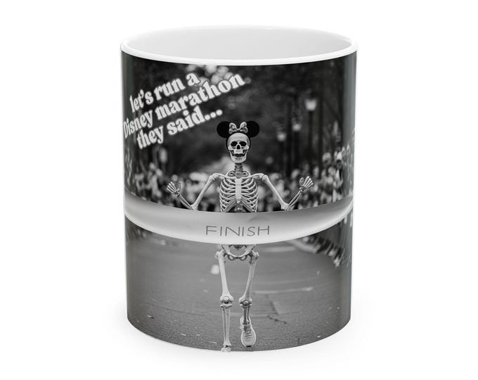 Disney Marathon Skeleton Mug, Funny Coffee Cup, Gift for Runners, Race Day, Disney, Fitness Enthusiast,Running