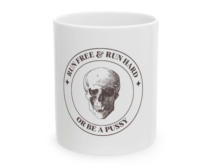 Skull Motivational Mug - Run Free & Run Hard | Coffee Cup, Gift for Runners, Fitness Enthusiasts, Sarcasm, Unique Present