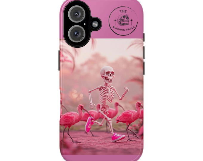 Funny Skeleton Phone Case with Pink Ibis Birds