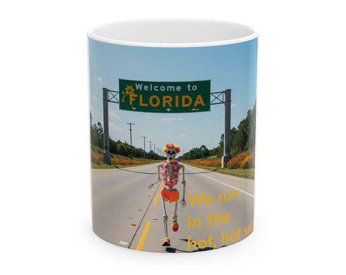 Florida Skeletal Runner Mug - Fun Travel Gift, Unique Coffee Cup, Perfect for Summer, Runners,and Florida Lovers, 11oz, 15oz