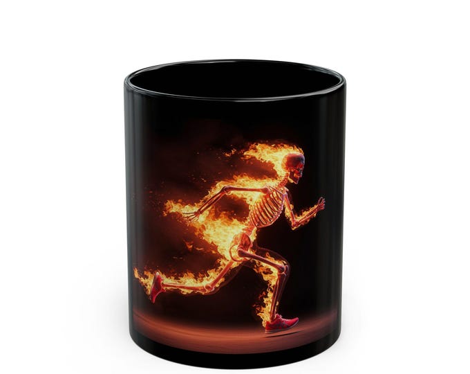 Flaming Skeleton Running Mug - Unique Gift for Fitness Lovers, Running, Coffee Mug, Skeleton Art, Hot Beverage