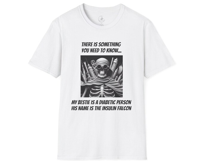 Friends (Male) Diabetic Awareness T-Shirt, Humorous Insulin Falcon Tee, Skeleton Design, Gifts for Diabetics, Health Awareness, Unisex Wear