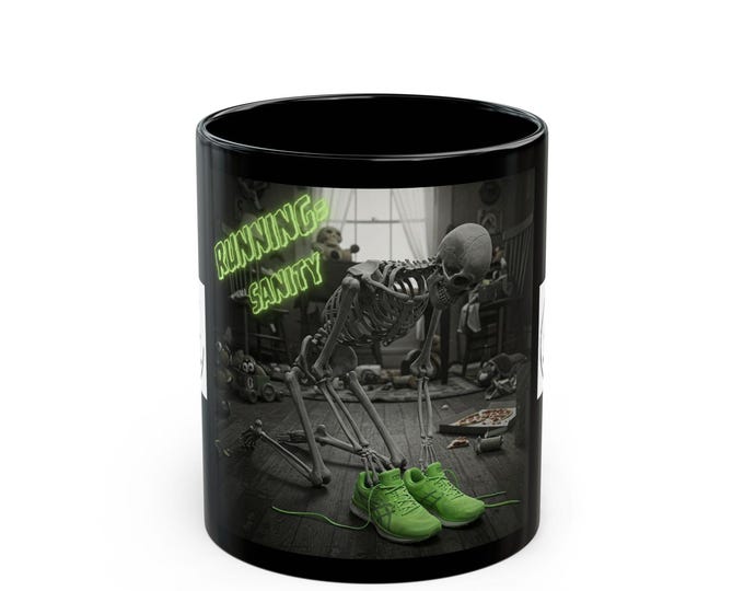 Running Skeleton Mug - Fun Coffee Cup for Runners, Workout Gift, For Moms, Quirky Coffee Lover, Skeleton Theme