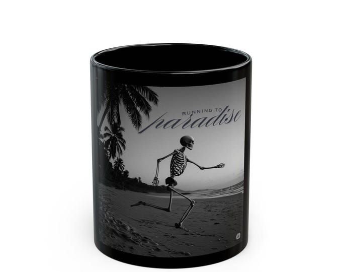 Running to Paradise Black Mug - Perfect for Coffee Lovers, Running, Beach Vibes, Home Decor, Gift for Friends
