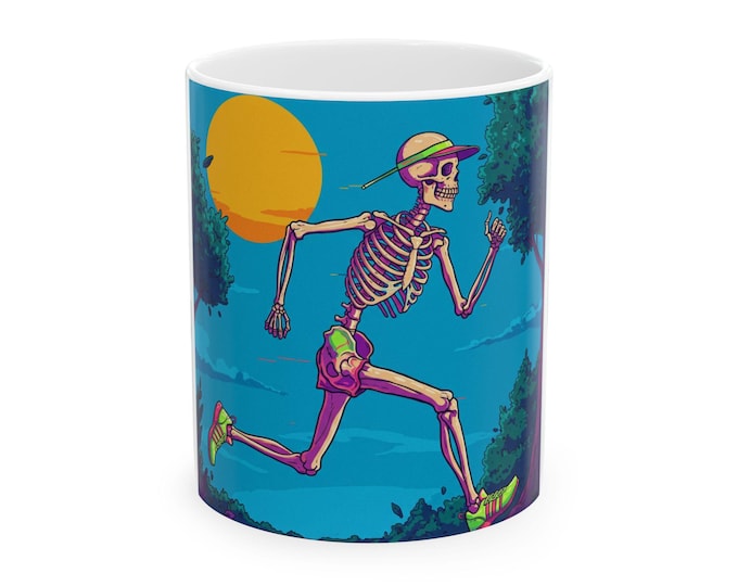 Fun Running Skeleton Mug - Perfect Gift for Runner, Fitness Enthusiasts, Coffee Lovers, Unique Home Decor, Skull Lover's Gift