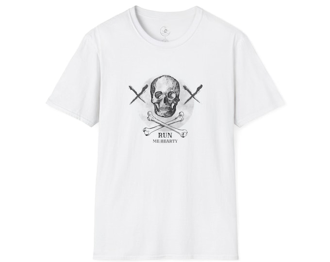 Pirate Skull Run T-Shirt, Cool Graphic Tee for Adventurers, Perfect Gift for Runners, Unisex Softstyle T-Shirt