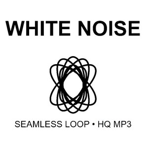 May include: White background with the words "WHITE NOISE" in bold black font. Below the text is a black abstract design. The text "SEAMLESS LOOP • HQ MP3" is at the bottom of the image.