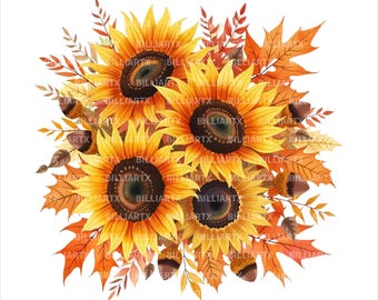 Watercolor Sunflower Clipart Set: Rustic Autumn Floral PNG (Digital Download