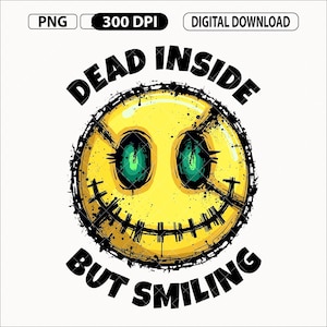 Grunge Smiley Face PNG: Funny Mental Health Clipart (Digital Download