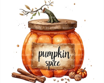 Pacchetto di clipart "Pumpkin Spice": elementi autunnali ad acquerello (PNG/JPG)