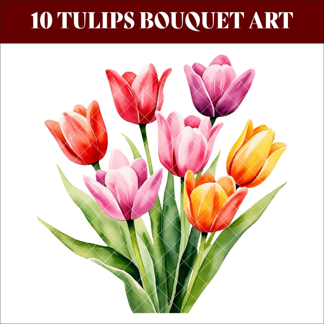 Tulips Bouquet Clipart PNG, Watercolor Tulips Floral Bundle, Elegant ...