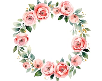 Watercolor Floral Wreath Clipart: Boho Wedding Invitation Frames (Digital Download)