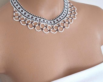 Handmade Beaded Choker Necklace, Lace Pattern, Boho Wedding Accessory