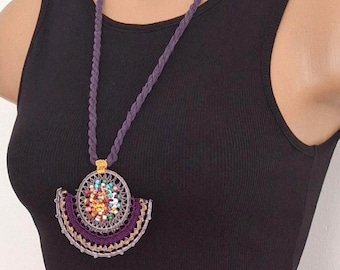 Handmade Macrame Pendant Necklace: Boho Blue Lace Choker