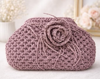 Handmade Paper Yarn Crochet Purse, Boho Lined Handbag, Lightweight Accessory