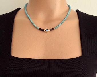 Evil Eye Beaded Choker Necklace: Handmade Boho Jewelry
