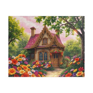 Whimsical Cottage Puzzle, 110 Piece Jigsaw Puzzle, Cozy Home Decor, Relaxing Activity, Gift for Puzzle Lovers
