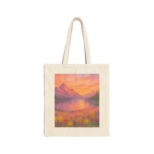 Serene Landscape Cotton Canvas Tote Bag | Reusable Shopping Bag, Beach Tote, Gift for Nature Lovers, Eco-Friendly Tote, Art Prints