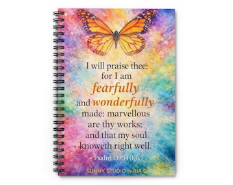 Kristen anteckningsbok Psalm 139:14 Journal, Fruktansvärt och Underbart Tillverkad Spiralanteckningsbok, Bibelstudiegåva för kvinnor