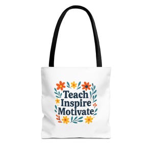 Inspirierende Einkaufstasche - Teach Inspire Motivate, Lehrergeschenk, Blumenmuster, wiederverwendbare Einkaufstasche, umweltfreundliche Tasche, Klassenzimmerzubehör