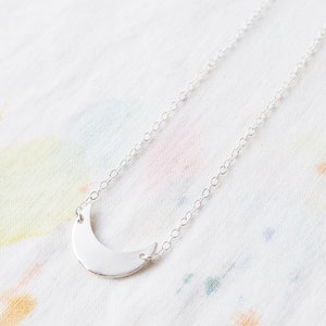 Tiny Crescent Necklace in Brass or Sterling Silver Twilight Moon Wanderlust Charm image 2