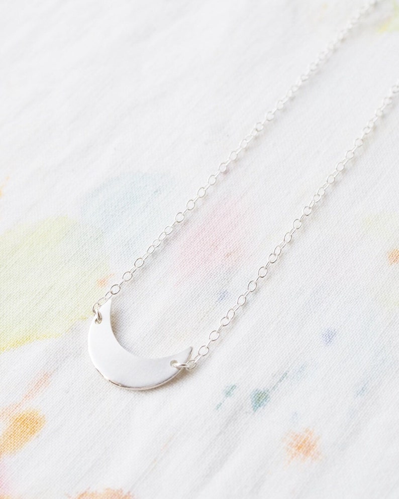 Tiny Crescent Necklace in Brass or Sterling Silver Twilight Moon Wanderlust Charm image 2