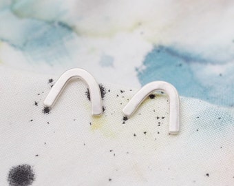 Hammered Rainbow Silver Minimalist Stud Earrings