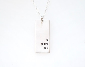 Personalised Rectangle Necklace in Sterling Silver. Custom Tag Necklace
