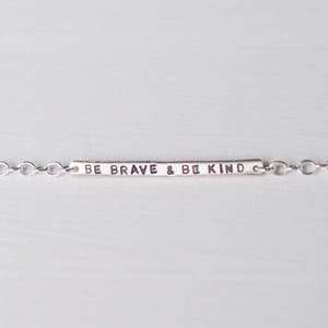 Be Brave & Be Kind Sterling Silver Tiny Bar Bracelet, Can Be Personalised. Custom Bracelet. image 4