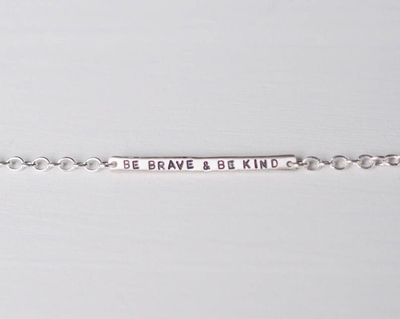 Be Brave & Be Kind Sterling Silver Tiny Bar Bracelet, Can Be Personalised. Custom Bracelet. image 4