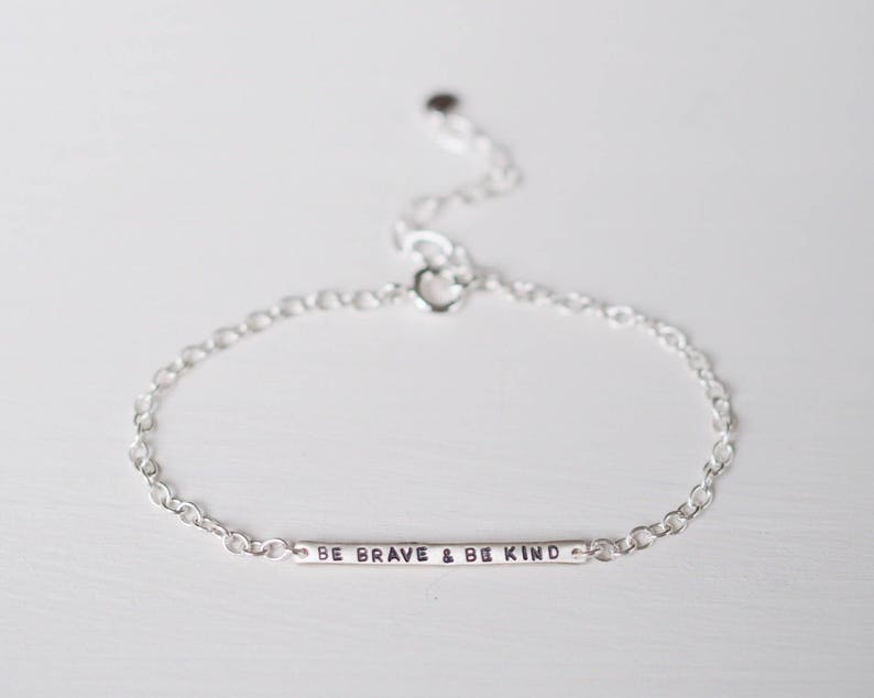 Be Brave & Be Kind Sterling Silver Tiny Bar Bracelet, Can Be Personalised. Custom Bracelet. image 2