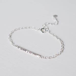 Be Brave & Be Kind Sterling Silver Tiny Bar Bracelet, Can Be Personalised. Custom Bracelet. image 3