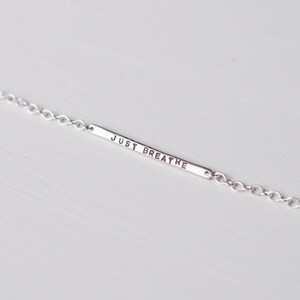 Just Breathe Sterling Silver Tiny Bar Bracelet, Delicate Mininalist Design, Can Be Personalised. Custom Bracelet. image 5