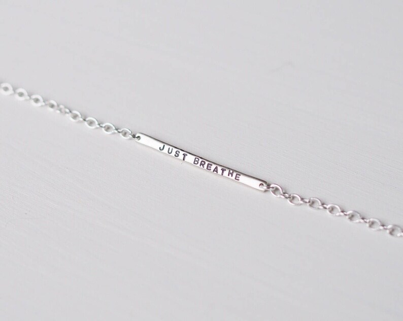 Just Breathe Sterling Silver Tiny Bar Bracelet, Delicate Mininalist Design, Can Be Personalised. Custom Bracelet. image 5