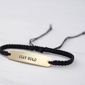 Stay Gold Sterling Silver or Brass and Macramé Bracelet, Choice Of Colours Available image 2