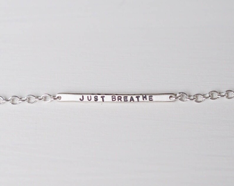 Just Breathe Sterling Silver Tiny Bar Bracelet, Delicate Mininalist Design, Can Be Personalised. Custom Bracelet. image 4